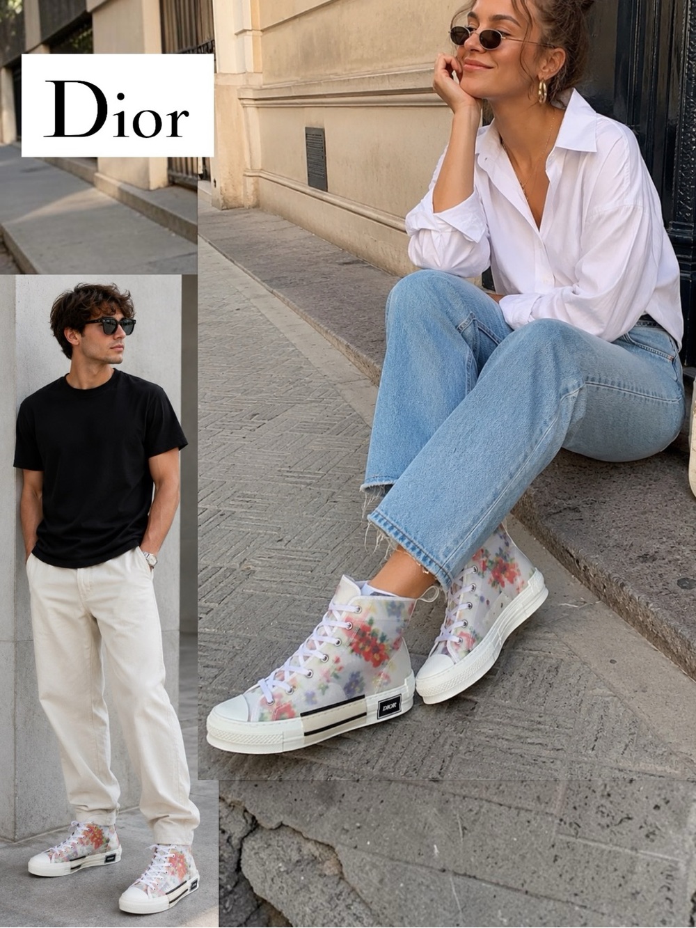 Christian Dior Technical Neutral Canvas Flower Unisex B23 High Top Sneakers - 37
